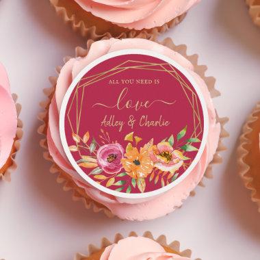 Modern fall floral wedding cupcake toppers edible frosting rounds