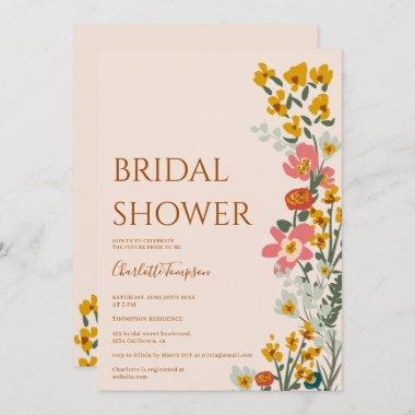 Modern fall retro flowers pink bridal shower Invitations