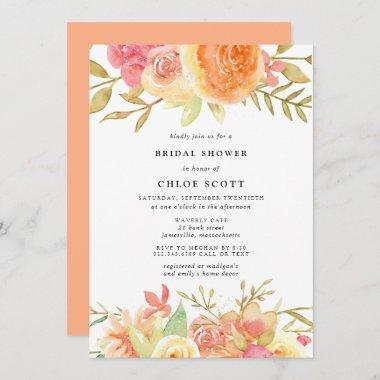 Modern Fall Rose Flowers Bridal Shower Invitations