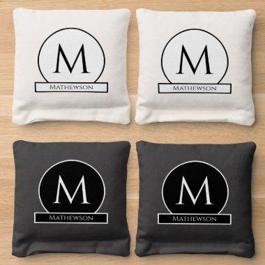 Modern Family monogram black and white. Cornhole Bags