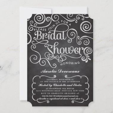 Modern Fancy Chalkboard Swirls Bridal Shower Invitations