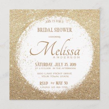 Modern Faux Glitter Gold and White Bridal Shower Invitations