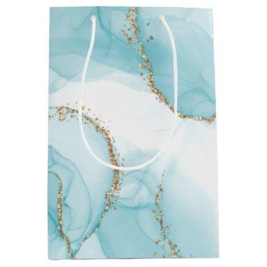 Modern Faux Gold & Blue Watercolor Marble Pattern Medium Gift Bag