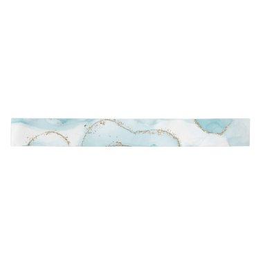 Modern Faux Gold & Blue Watercolor Marble Pattern Satin Ribbon