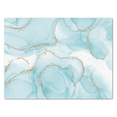 Modern Faux Gold & Blue Watercolor Marble Pattern Tissue Paper