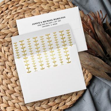 Modern Faux Gold Botanical Pattern Lined Envelope