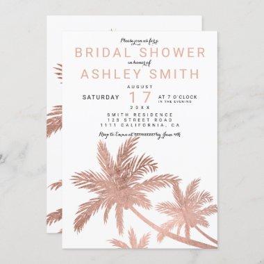 Modern faux rose gold palm trees Bridal shower Invitations