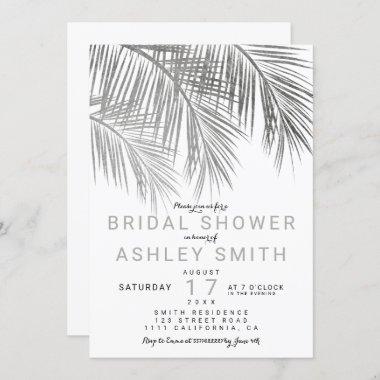 Modern faux silver palm tree Bridal shower Invitations