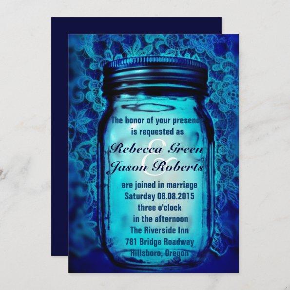 modern firefly country lace mason jar wedding Invitations