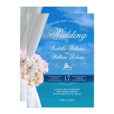 Modern Floral Blue Ocean Beach Wedding