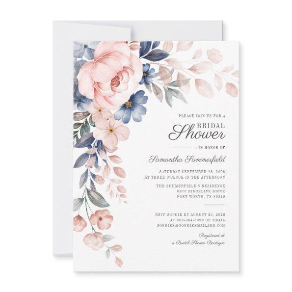 Modern Floral Blue Pink Botanical