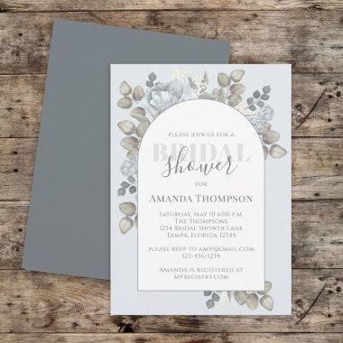Modern Floral Blue Stylish Trendy Arch Watercolor Invitations