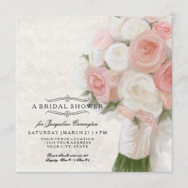 Modern Floral Bridal Shower Elegant Lace Damask Invitations