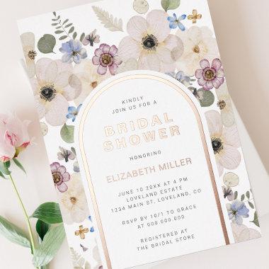 Modern Floral Bridal Shower Foil Invitations