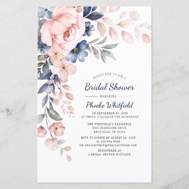 Modern Floral Bridal Shower Pink Invitations