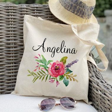 Modern Floral Bridesmaid Personalized Tote Bag