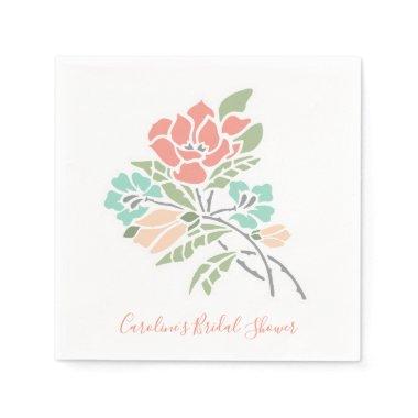 Modern Floral Coral and Teal Bridal Shower Napkins