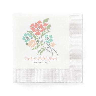 Modern Floral Coral Teal Green Bridal Shower Napkins