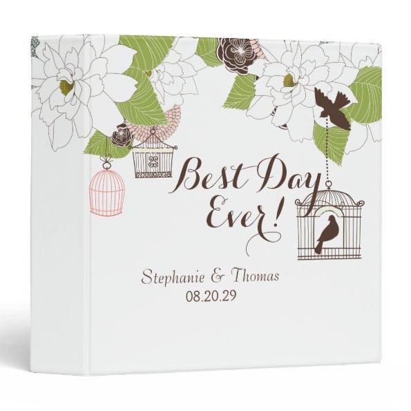 Modern Floral Design w Bird Cages n Love Birds Art 3 Ring Binder