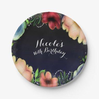 Modern Floral Glow Chic Elegant Evening Party Paper Plates