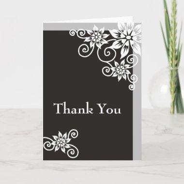 Modern Floral Gray Black And White  Thank You Invitations