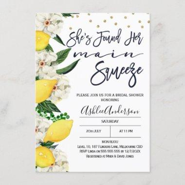 Modern Floral Lemon Main Squeeze Bridal Shower Invitations