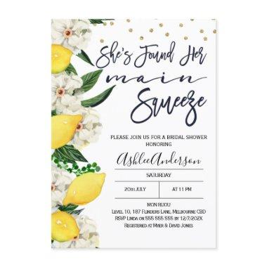 Modern Floral Lemon Main Squeeze Bridal Shower Invitations