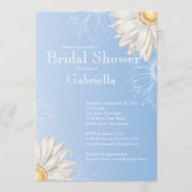 Modern Floral Light Blue Daisy Bridal Shower Invitations