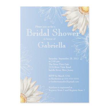 Modern Floral Light Blue Daisy Bridal Shower Invitations