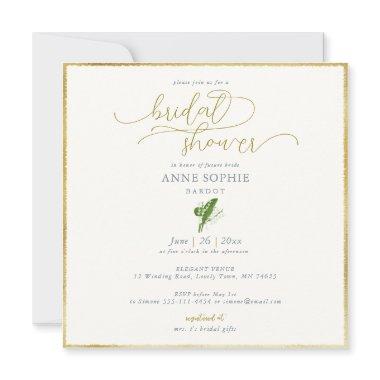 Modern Floral Lily Valley Gold Frame Bridal Shower Invitations