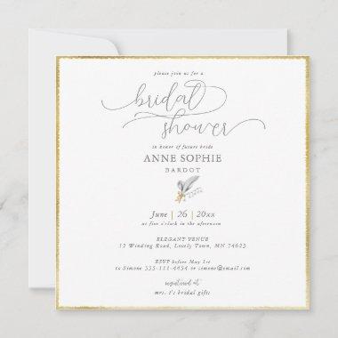 Modern Floral Lily Valley Gold May Bridal Shower Invitations