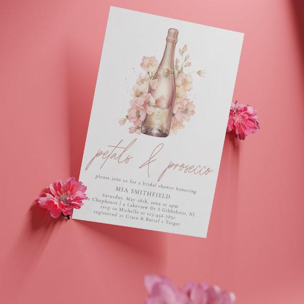 Modern Floral Petals & Prosecco Bridal Shower Invitations