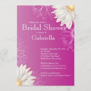 Modern Floral Pink Blue Daisy Bridal Shower Invitations