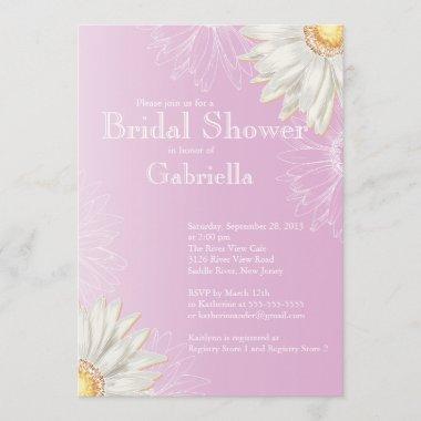 Modern Floral Pink Daisy Bridal Shower Invitations