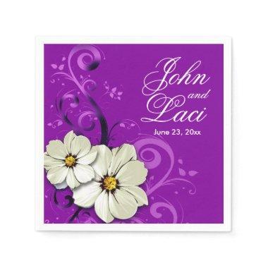 Modern Floral Swirling Curlicues | purple Napkins