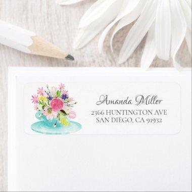 Modern Floral Teacup Bridal Return Address Label