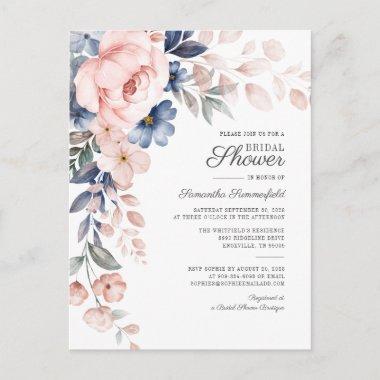 Modern Floral Watercoler Script Pink Bridal Shower Invitation PostInvitations