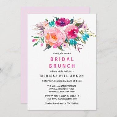Modern Floral Watercolor Chic Bridal Brunch Invitations
