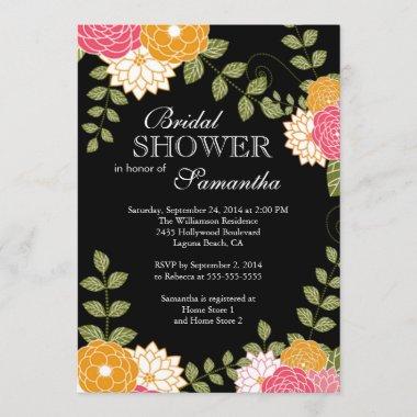 Modern Floral Zinnia & Mums Flower Bridal Shower Invitations