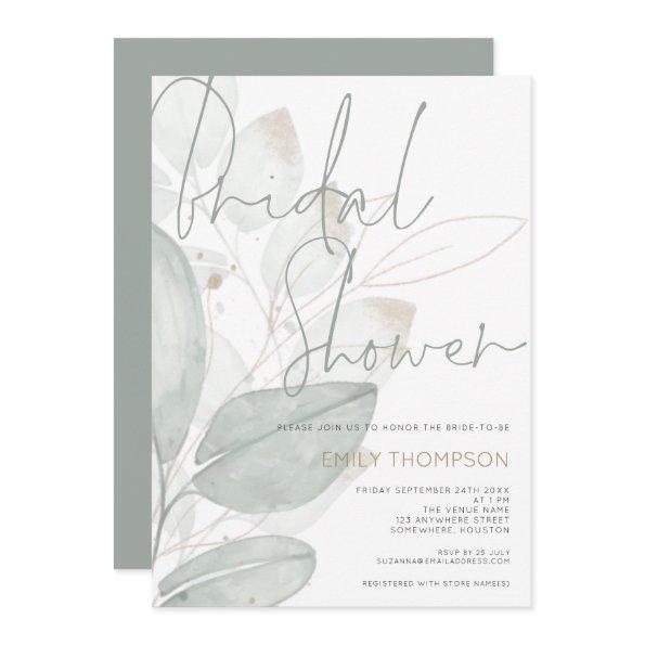 Modern Foliage Sage Gold Script