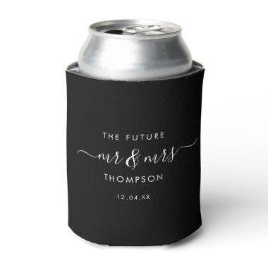 Modern Future Mr Mrs Elegant Script Minimal Favor Can Cooler