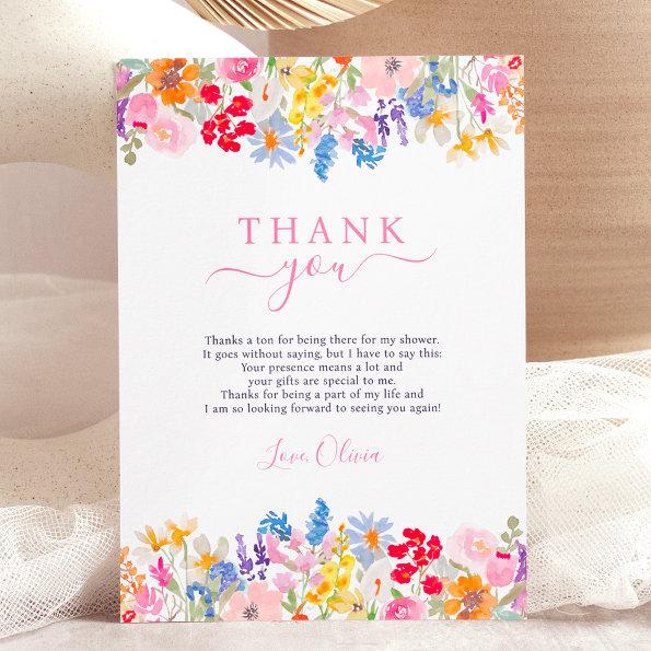 Modern garden wildflowers script bridal shower thank you Invitations