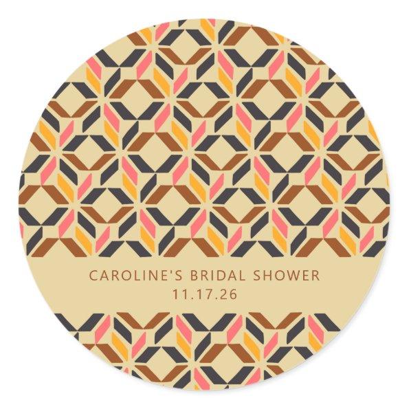 Modern Geometric Black Yellow Custom Bridal Shower Classic Round Sticker
