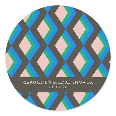 Modern Geometric Blue Green Custom Bridal Shower Classic Round Sticker