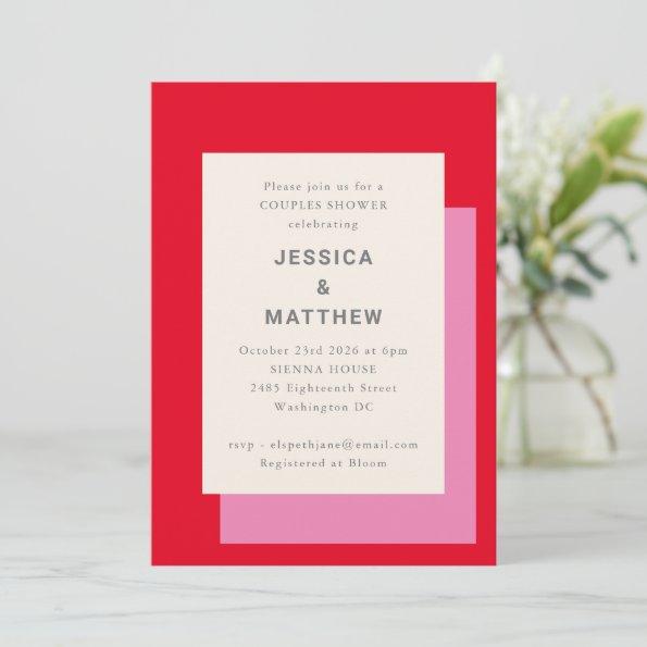 Modern Geometric Bold Pink Red Couples Shower Invitations