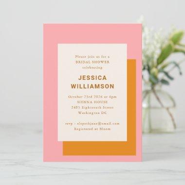 Modern Geometric Bridal Shower Pink and Orange Invitations