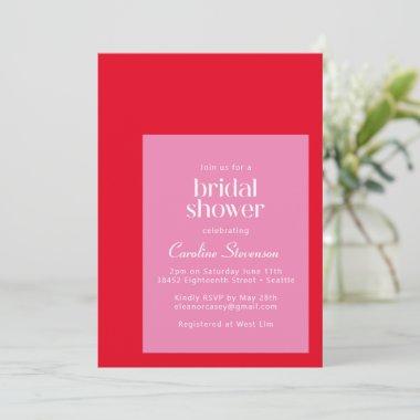 Modern Geometric Bright Pink Red Bridal Shower Invitations