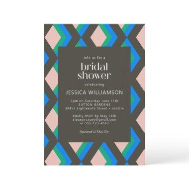 Modern Geometric Brown Blue Green Bridal Shower Invitations