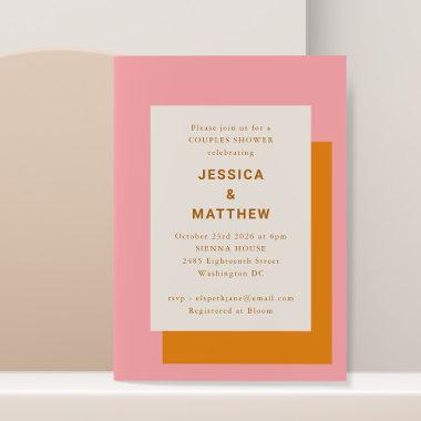 Modern Geometric Couples Shower Pink and Orange Invitations
