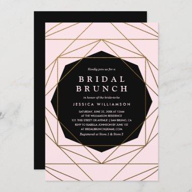 Modern Geometric Gold, Blush & Black Bridal Brunch Invitations